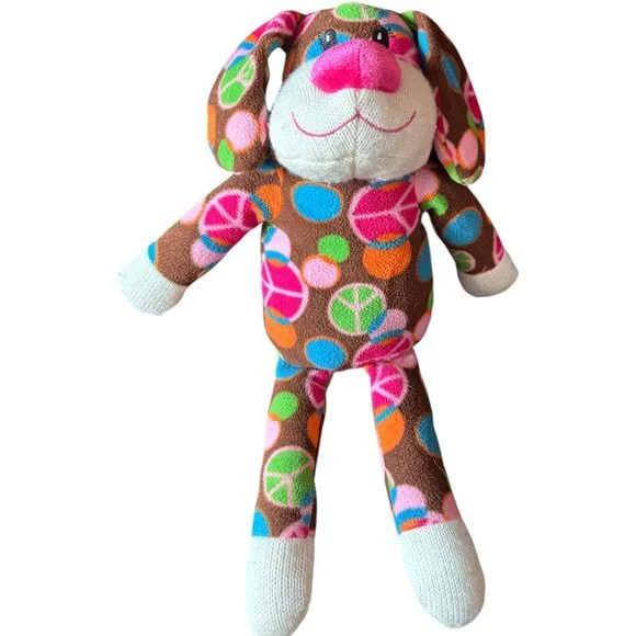 Dan Dee Sock Monkey Dog Plush Toy Peace signs Hippie Love 15" - Picture 3 of 9